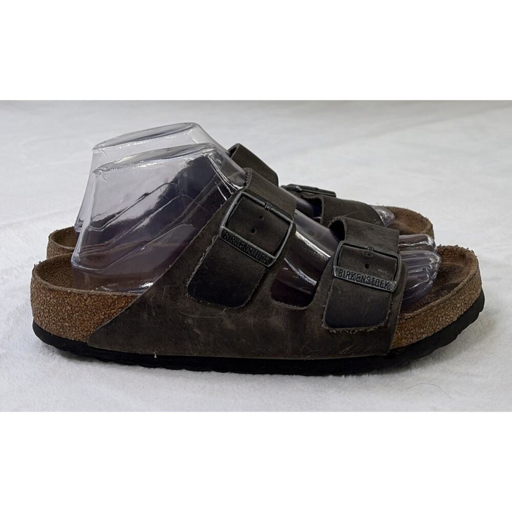 Birkenstock Arizona Two Strap Greige Distressed Leather Sandals Size 39 FreeShip - Picture 4 of 14